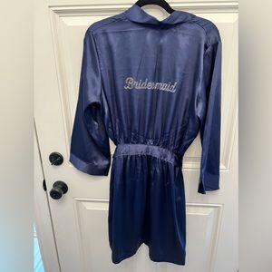 Bridesmaid Gift Silk Robe Navy Blue with a letter “K” on Front right chest
